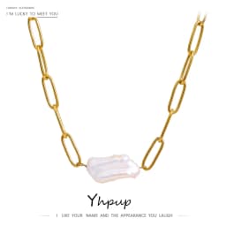 Yhpup Stainless Steel Natural Pearl Pendant Necklace Metal Chain High Quality Jewelry Gold Color Collar for Women Girls Gift