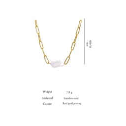 Yhpup Stainless Steel Natural Pearl Pendant Necklace Metal Chain High Quality Jewelry Gold Color Collar for Women Girls Gift