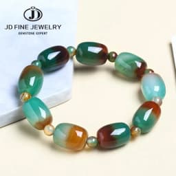 JD Natural Stone Colorful Green Peacock Agate Charm Bracelet Women Elegant Barrel Shape Healing Bangles Couples Jewelry Gift