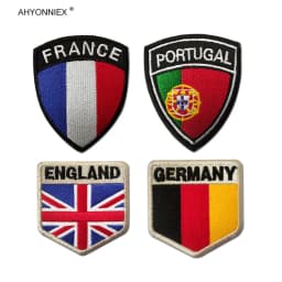 AHYONNIEX 1PC Country Flag Patch Shield Design Armband Backpack Stickers DIY Germany France Portugal England Special Personality
