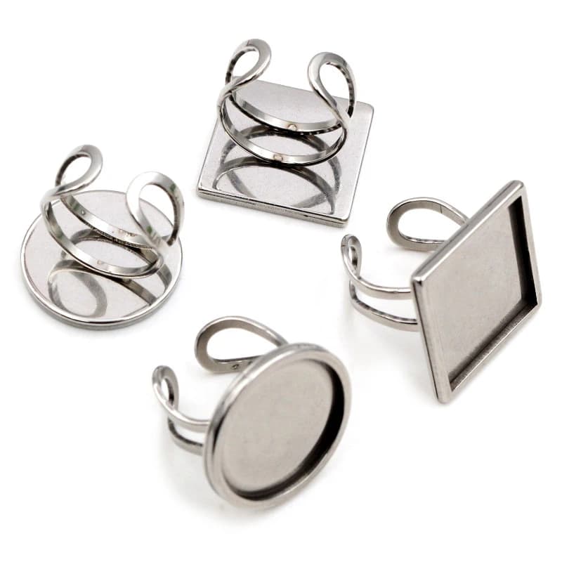 5pcs/Lot 20mm Inner Size Square/Rouind Stainless Steel Adjustable Ring Settings Blank Base,Fit 20mm Glass Cabochons Ring Bezels