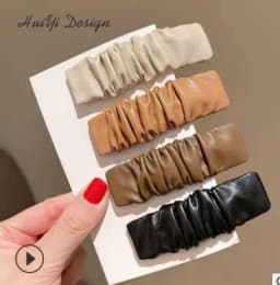 New fashion Korean Dongdaemun fold leather side clip hairpin Simple BB clip one-word hairpin