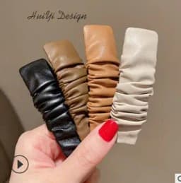 New fashion Korean Dongdaemun fold leather side clip hairpin Simple BB clip one-word hairpin