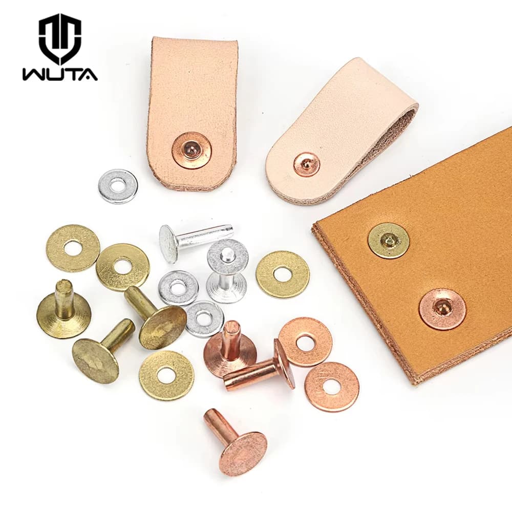 WUTA 10pcs/set Leather Copper Rivets and Burrs,Solid Brass Rivet Aluminum Stud Permanent Tack Fasteners Craft,Belt,Halter,Bridle