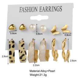 Punk Leopard Acrylic Resin Hoop Earrings Set for Women Trendy Gold Silver Color Butterfly Pearl Circle Earrings Gifts Jewelry
