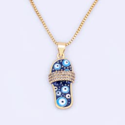 Nidin Mirco Pave CZ Rhinestone Enamel Slipper Pendant For Women Blue Evil Eye Necklace Chain Gold Plated Party Summer Jewelry