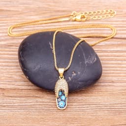 Nidin Mirco Pave CZ Rhinestone Enamel Slipper Pendant For Women Blue Evil Eye Necklace Chain Gold Plated Party Summer Jewelry