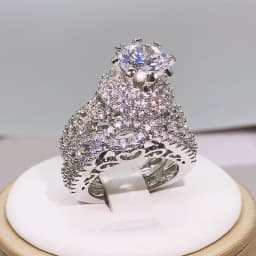 925 Silver Trendy Milangirl White Crystal Round Ring 2 pcs Set For Women Girls Wedding Engagement Party Fashion Jewelry