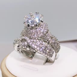 925 Silver Trendy Milangirl White Crystal Round Ring 2 pcs Set For Women Girls Wedding Engagement Party Fashion Jewelry