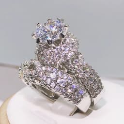 925 Silver Trendy Milangirl White Crystal Round Ring 2 pcs Set For Women Girls Wedding Engagement Party Fashion Jewelry