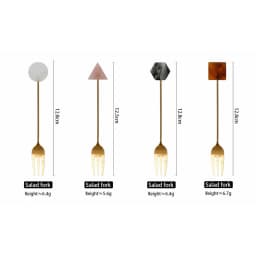 4pcs Stainless Steel Small Spoon Fork Set INS Coffee Tea Stirring Household Gold-Plated Acrylic Geometric Shape Spoons Forks