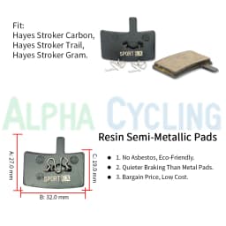 4 Pairs, Bicycle Disc Brake Pads for Hayes Stroker Trail, Stroker Carbon, Stroker Gram Caliper, Sport EX Class, Resin
