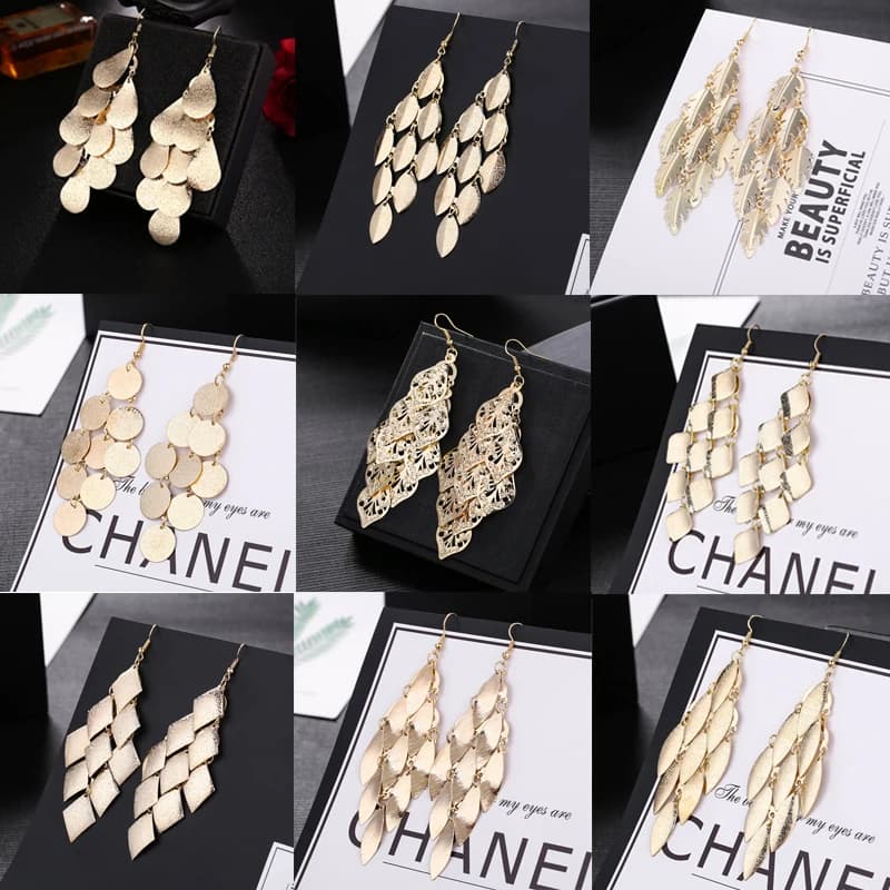 Multi-layer Metal Leaves Geometric Earrings Swing Drop Dangle Earrings For Women Gold Silver Color Fashion Female Party Jewelry