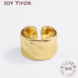 925 Sterling Silver Wiede Simple Gold Color Rings Retro Distressed Opening Handmade Ring Fashion Fine Jewelry