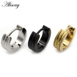 Alisouy 2pcs New Frosted Scrub Groove Ear Earring Stainless Steel Small Circle Hoop Earrings for Women Men Punk Piercing Jewelry