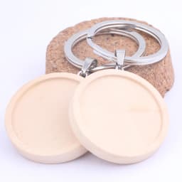 5pcs Double Side Wooden Keychain Cabochon Base Setting Blanks 30mm Dia Pendant Bezel Trays Diy Metal Keyring Accessories