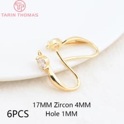 (2503) Height 17MM 24K Champagne Gold Color Plated Brass with Zircon Earrings Hook High Quality Diy Jewelry Accessories