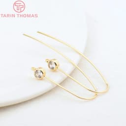 (2503) Height 17MM 24K Champagne Gold Color Plated Brass with Zircon Earrings Hook High Quality Diy Jewelry Accessories