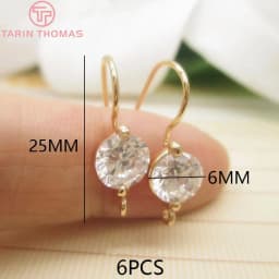 (2503) Height 17MM 24K Champagne Gold Color Plated Brass with Zircon Earrings Hook High Quality Diy Jewelry Accessories