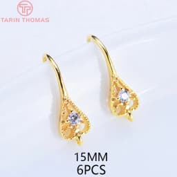 (2503) Height 17MM 24K Champagne Gold Color Plated Brass with Zircon Earrings Hook High Quality Diy Jewelry Accessories