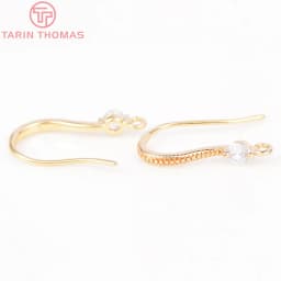 (2503) Height 17MM 24K Champagne Gold Color Plated Brass with Zircon Earrings Hook High Quality Diy Jewelry Accessories