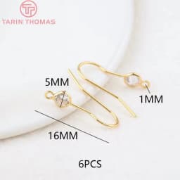 (2503) Height 17MM 24K Champagne Gold Color Plated Brass with Zircon Earrings Hook High Quality Diy Jewelry Accessories