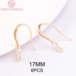 (2503) Height 17MM 24K Champagne Gold Color Plated Brass with Zircon Earrings Hook High Quality Diy Jewelry Accessories