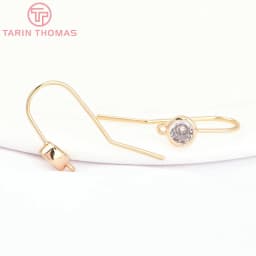 (2503) Height 17MM 24K Champagne Gold Color Plated Brass with Zircon Earrings Hook High Quality Diy Jewelry Accessories