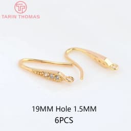 (2503) Height 17MM 24K Champagne Gold Color Plated Brass with Zircon Earrings Hook High Quality Diy Jewelry Accessories