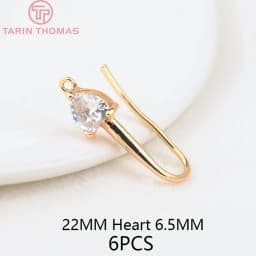 (2503) Height 17MM 24K Champagne Gold Color Plated Brass with Zircon Earrings Hook High Quality Diy Jewelry Accessories