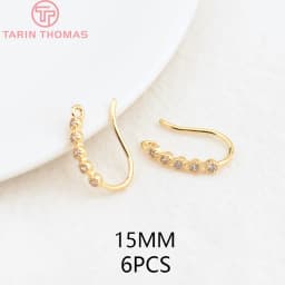 (2503) Height 17MM 24K Champagne Gold Color Plated Brass with Zircon Earrings Hook High Quality Diy Jewelry Accessories