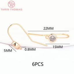 (2503) Height 17MM 24K Champagne Gold Color Plated Brass with Zircon Earrings Hook High Quality Diy Jewelry Accessories