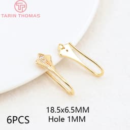 (2503) Height 17MM 24K Champagne Gold Color Plated Brass with Zircon Earrings Hook High Quality Diy Jewelry Accessories
