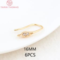 (2503) Height 17MM 24K Champagne Gold Color Plated Brass with Zircon Earrings Hook High Quality Diy Jewelry Accessories