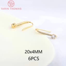 (2503) Height 17MM 24K Champagne Gold Color Plated Brass with Zircon Earrings Hook High Quality Diy Jewelry Accessories