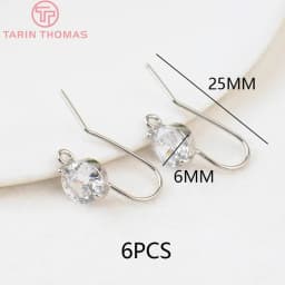 (2503) Height 17MM 24K Champagne Gold Color Plated Brass with Zircon Earrings Hook High Quality Diy Jewelry Accessories