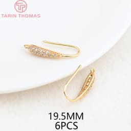 (2503) Height 17MM 24K Champagne Gold Color Plated Brass with Zircon Earrings Hook High Quality Diy Jewelry Accessories