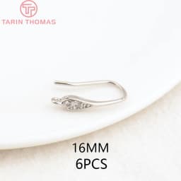 (2503) Height 17MM 24K Champagne Gold Color Plated Brass with Zircon Earrings Hook High Quality Diy Jewelry Accessories