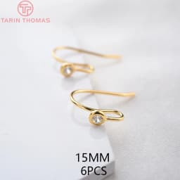 (2503) Height 17MM 24K Champagne Gold Color Plated Brass with Zircon Earrings Hook High Quality Diy Jewelry Accessories
