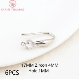(2503) Height 17MM 24K Champagne Gold Color Plated Brass with Zircon Earrings Hook High Quality Diy Jewelry Accessories