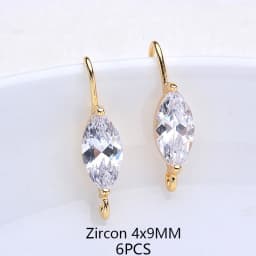 (2503) Height 17MM 24K Champagne Gold Color Plated Brass with Zircon Earrings Hook High Quality Diy Jewelry Accessories