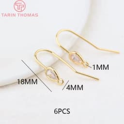 (2503) Height 17MM 24K Champagne Gold Color Plated Brass with Zircon Earrings Hook High Quality Diy Jewelry Accessories