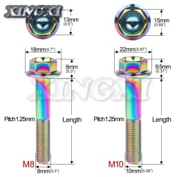 Xingxi M8/M10X15 ~ 100mm Titanium Bolt DIN6921 Hexagon Flange Head Screw for Motorcycle Modification Disc Brake Bolt
