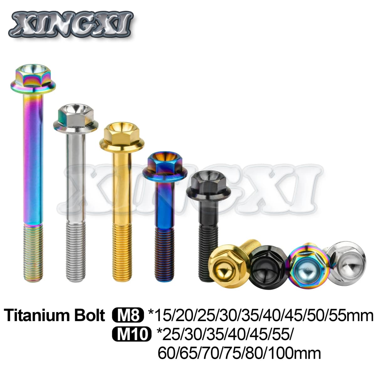 Xingxi M8/M10X15 ~ 100mm Titanium Bolt DIN6921 Hexagon Flange Head Screw for Motorcycle Modification Disc Brake Bolt