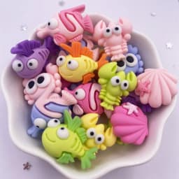 10pcs Colorful Resin Fish Crab Seahorse Squid Styles Ocean Animal Flatback Cabochon Scrapbook Craft DIY Accessory Decor Figurine