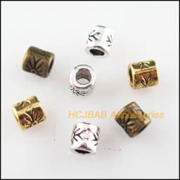 100Pcs Tibetan Silver Plated, Antiqued Gold Plated , Bronze Plated Flower Tube Spacer Beads 4mm