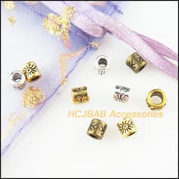 100Pcs Tibetan Silver Plated, Antiqued Gold Plated , Bronze Plated Flower Tube Spacer Beads 4mm