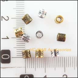 100Pcs Tibetan Silver Plated, Antiqued Gold Plated , Bronze Plated Flower Tube Spacer Beads 4mm