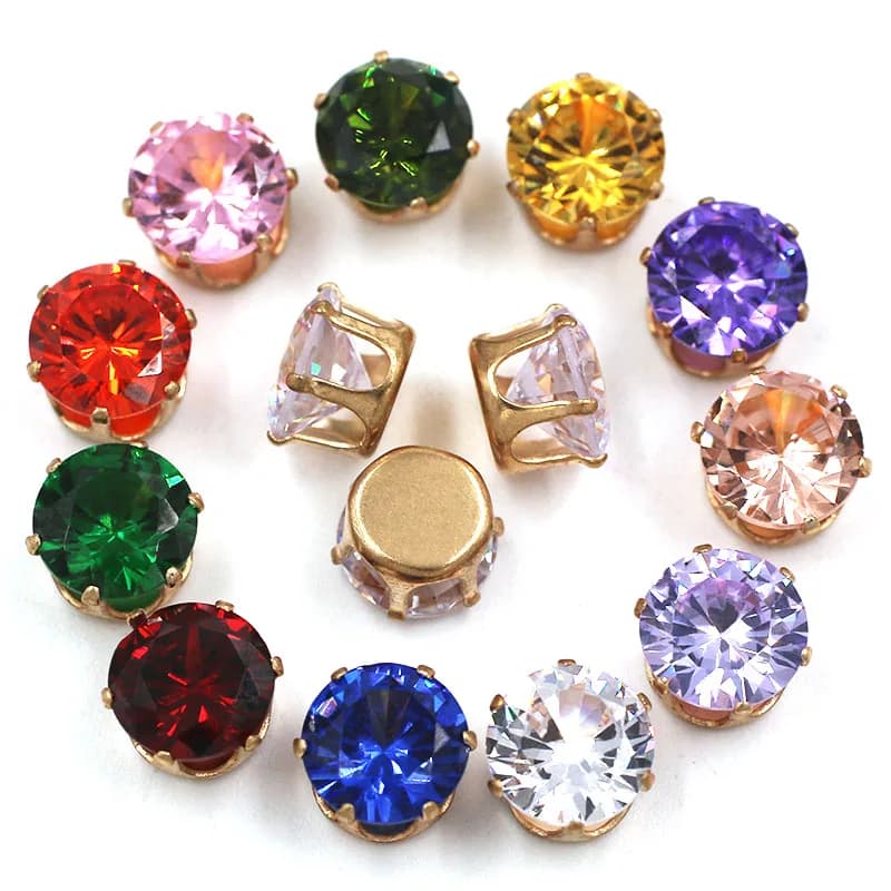 New Round Shape Zircon Artificial Gemstone Glass Strass Rhinestones with Gold Claw DIY Jewelry Accessories