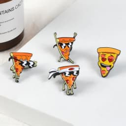 Funny Pizza Man Enamel Pin Sunglasses Heart Eye Brooches Custom Pastel Denim Shirt Cartoon Food Badge for Bag Lapel Jewelry Gift